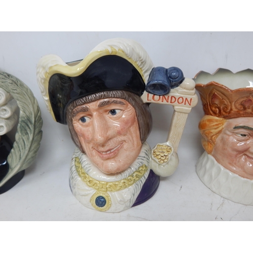 339 - 6 x Large Royal Doulton Character Jugs: Mark Twain, Robinson Crusoe, Old King Cole, Dick Whittington... 