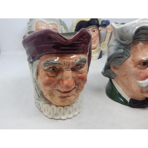 339 - 6 x Large Royal Doulton Character Jugs: Mark Twain, Robinson Crusoe, Old King Cole, Dick Whittington... 