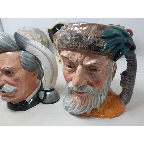 339 - 6 x Large Royal Doulton Character Jugs: Mark Twain, Robinson Crusoe, Old King Cole, Dick Whittington... 