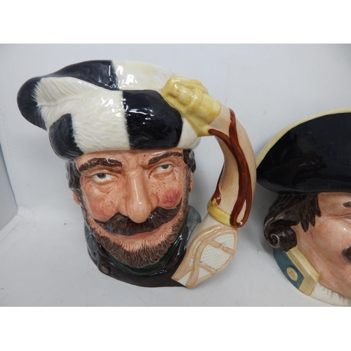 340 - 6 x Large Royal Doulton Character Jugs: The Trapper, General Eisenhower, Lord Nelson, Uncle Tom Cobb... 