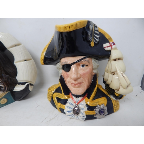 340 - 6 x Large Royal Doulton Character Jugs: The Trapper, General Eisenhower, Lord Nelson, Uncle Tom Cobb... 