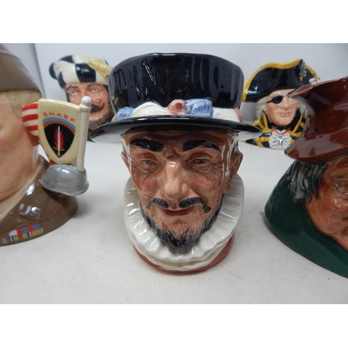 340 - 6 x Large Royal Doulton Character Jugs: The Trapper, General Eisenhower, Lord Nelson, Uncle Tom Cobb... 