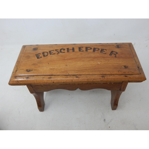 19th Century Small Fruitwood Stool " EDESCH EPPER" Measuring 31cm wide x 16cm high