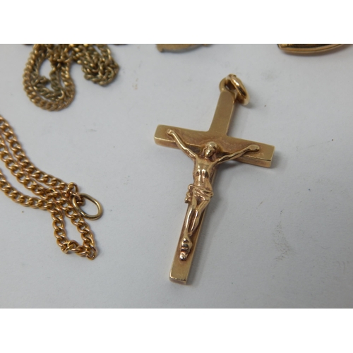 247 - 9ct Gold Crucifix & Chain 5.9g together with a small quantity of yellow metal jewellery etc