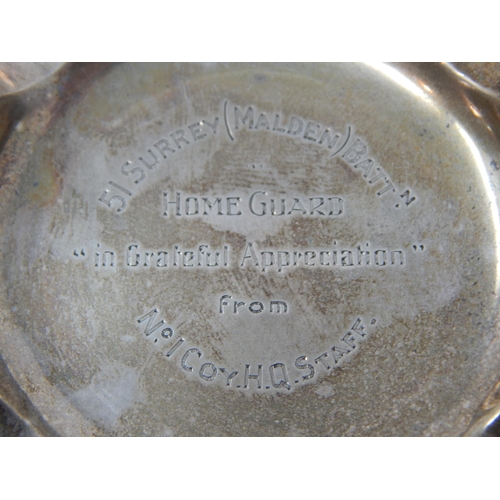 355 - WWII Home Guard Hallmarked Silver Ashtrays: 5th West Riding & 51st Surrey / Malden: Weight 114g