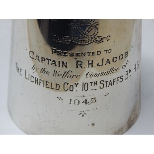 357 - WWII Home Guard Heavy Hallmarked Silver Tankard Presented to Captain R. H Jacobs, The Lichfield Co 1... 