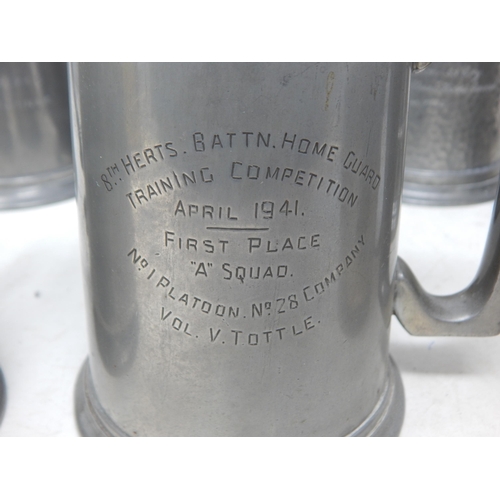 361 - 7 x Home Guard Presentation Pewter tankards: Aldershot Home Guard, 9th Battalion W R, Middlesex Home... 