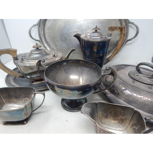 364 - WWII Home Guard 4 Piece Silver Plated Tea Set, North Camberley, Falmouth Home Guard Trophy, Invernes... 