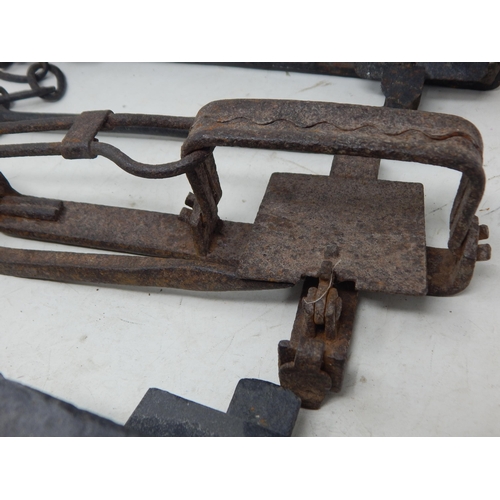 411 - 3 x Antique Cast Iron Traps