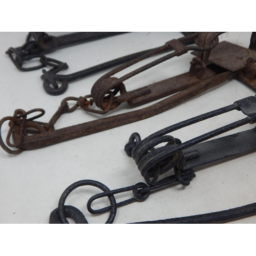 411 - 3 x Antique Cast Iron Traps