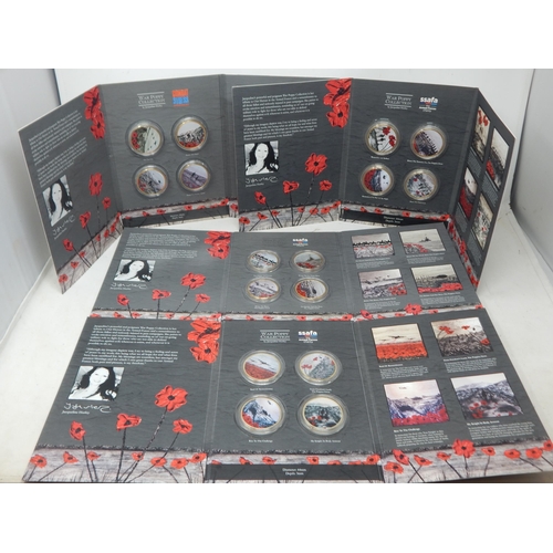 WWI/WWII Poppy Collection Comprising 16 Crown Sized Coins Contained in Four Albums