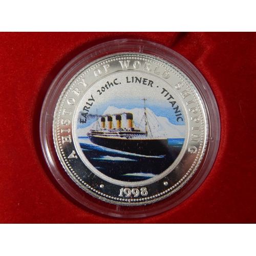 77 - R.M.S Titanic: 5 x Silver Commemorative Medals together with a Royal Mint Centenary £5 Coin in Pack ... 