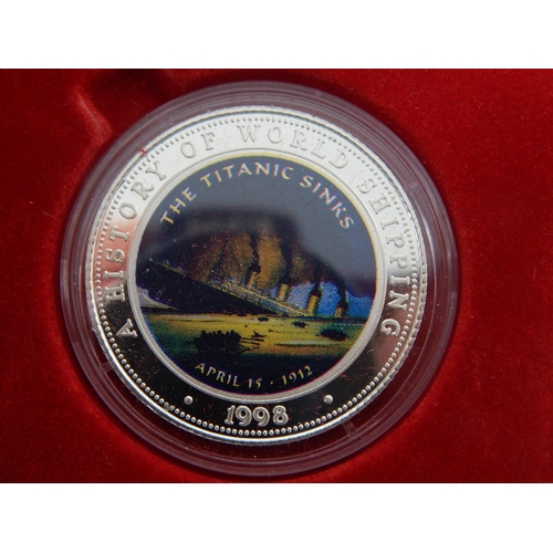 77 - R.M.S Titanic: 5 x Silver Commemorative Medals together with a Royal Mint Centenary £5 Coin in Pack ... 