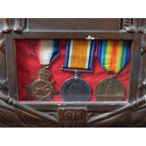 84 - WWI: The Medal Trio & Death Plaque of 38007 SPR. WILLIAM HENRY COOK (MURPHY). R.E in Framed Group Me... 