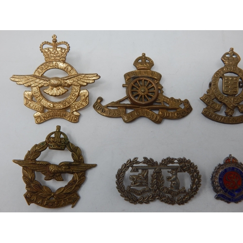 100 - A Collection of Military Badges to Include: WWI Tank Badge, Royal Artillery (2), Royal Canadian Ordn... 