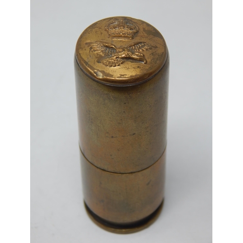 102 - WWII Royal Air Force Insignia Trench Art Lighter formed from a 20mm bullet dated 1941