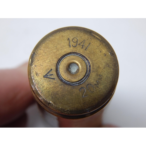 102 - WWII Royal Air Force Insignia Trench Art Lighter formed from a 20mm bullet dated 1941