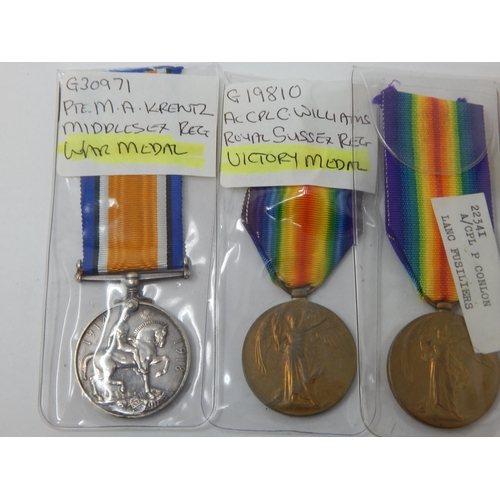 124 - WWI War & Victory Medals Awarded & Edge Named to: G30971, PTE. M. A. KRENTZ. MIDDLESEX REGIMENT, 223... 