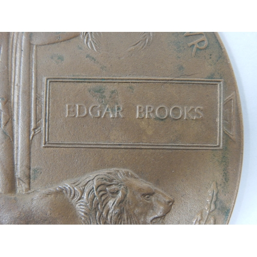 125 - WWI Death Plaque Awarded & Named to: G/5946 L/CPL. EDGAR BROOKS. BATTALION QUEEN'S ROYAL WEST SURREY... 