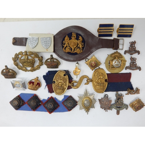 148 - Various Military Shoulder badges, Cap Badges, Artillery Belt Buckle