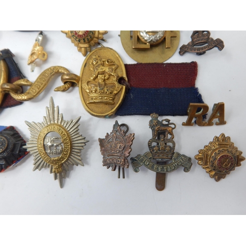 148 - Various Military Shoulder badges, Cap Badges, Artillery Belt Buckle