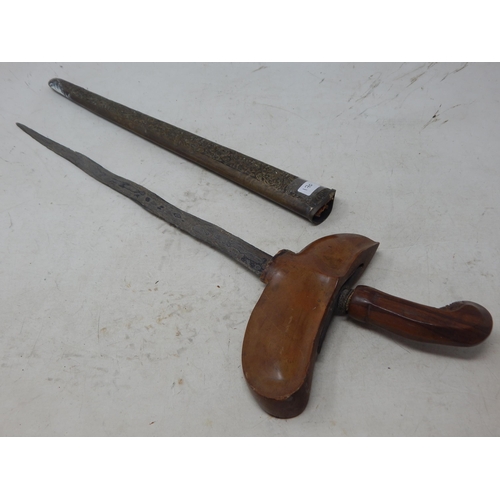 170 - Indonesian Kris Dagger & Scabbard. Very Sharp Snaked Blade with Ornate Scabbard & Hilt. Length 50cm ... 