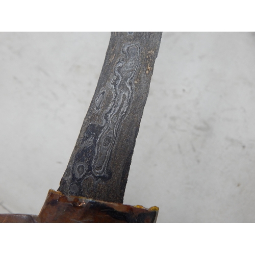 170 - Indonesian Kris Dagger & Scabbard. Very Sharp Snaked Blade with Ornate Scabbard & Hilt. Length 50cm ... 