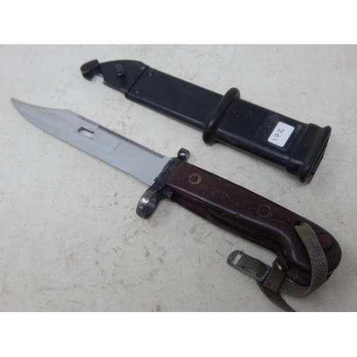 172 - DDR Kalashnikov Eastern German Bayonet with Scabbard. Length 33cm overall