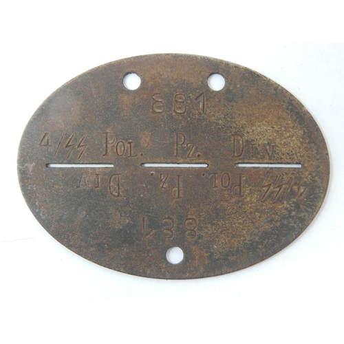 343 - WWII German WAFFEN SS Identity Disc: 88. POL. PZ. DIV