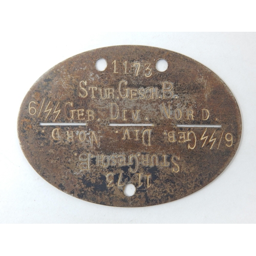 349 - WWII German WAFFEN SS Identity Disc: 1173. STUR. GESCH. B. 6/SS. GEB. DIV. NORD