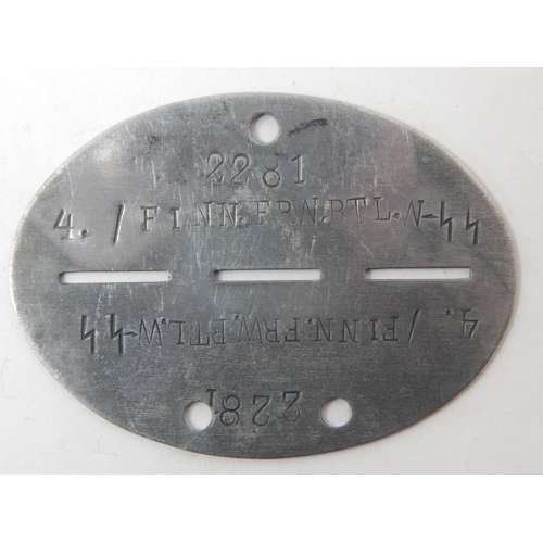 355 - WWII German WAFFEN SS Identity Disc: 2281. 4. / FINN. FRW. BTL. W. SS