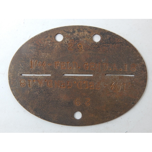 364 - WWII German WAFFEN SS Identity Disc: 29. 1/SS. FELD. GEND. A. 18