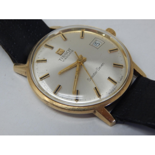 41 - Gent's 9ct Gold Tissot wristwatch on leather strap gross weight 33.29g