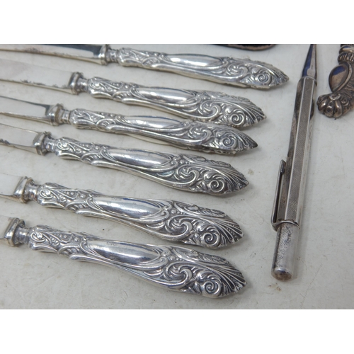 10 - Cased set of hallmarked Silver vintage spoons weight 70g; Silver Handle shoe horn, various silver ha... 