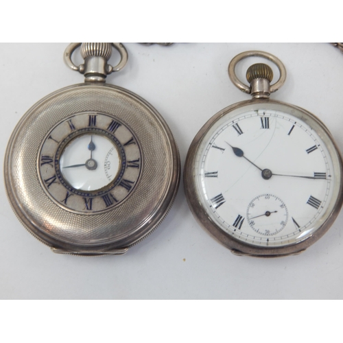 17 - Collection of 4 x Sterling Silver pocket watches and a Silver chain weight 17.86g (lot)