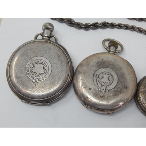 17 - Collection of 4 x Sterling Silver pocket watches and a Silver chain weight 17.86g (lot)