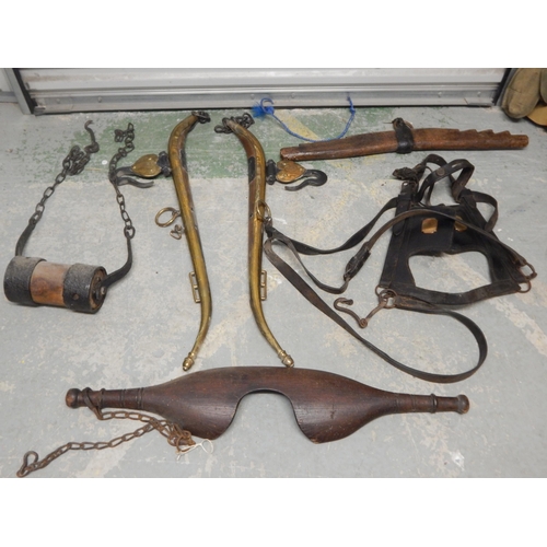A Pair of 19th Century Horse Hains, other Horse related Items, a yoke etc