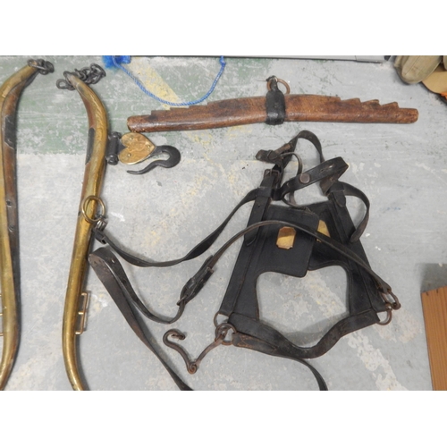 469 - A Pair of 19th Century Horse Hains, other Horse related Items, a yoke etc