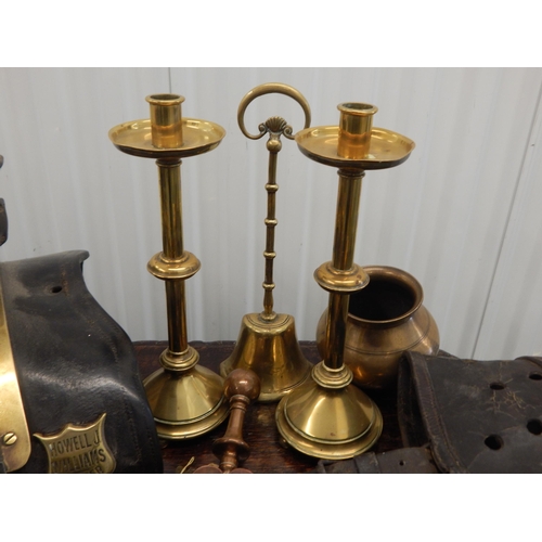 480 - A Quantity of Antique Brass & Copper Wares Including Candlesticks etc