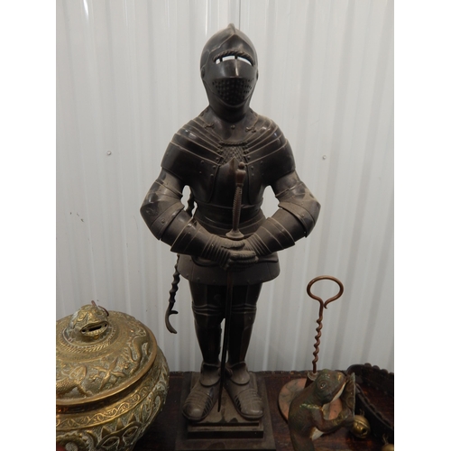 481 - A Fireside Companion Set formed as a Knight together with various items including a large eastern br... 