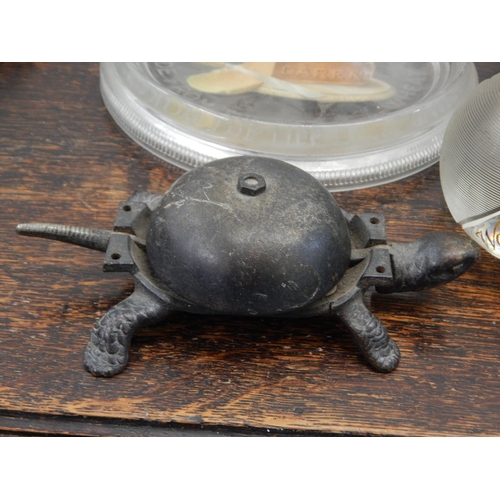 482 - 19th Century Tortoise shop/counter bell, Darren Bread & Worthington advertising items, bronze Shakes... 