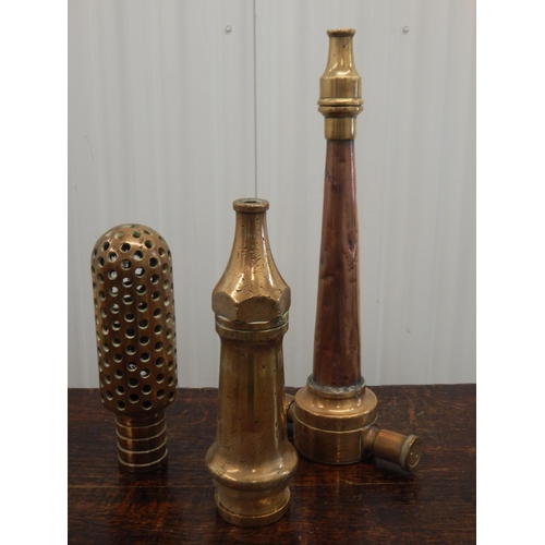 483 - 3 x WWII Brass Fireman's Hose Nozzles