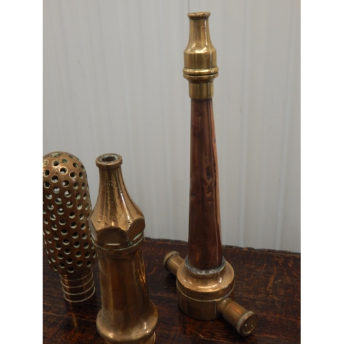 483 - 3 x WWII Brass Fireman's Hose Nozzles