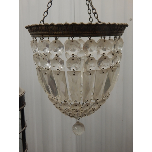 484 - A Bag Chandelier (complete) together with a large Hurricane Lamp