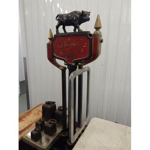 485 - A Large pair of 19th Century Butchers Scales by S. Banfield Ltd, Brighton with Cow Finial.