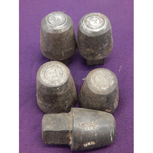 486 - A Set of 5 Cast Iron Token Dies by Jardill, Leeds for Co-Op, Godalming 1/2d, 1d & 2d