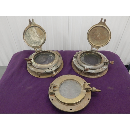 487 - 3 x Brass Portholes