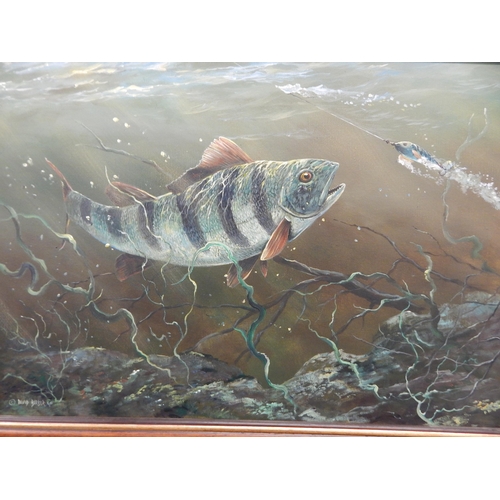 492 - A Pair of Oil on Canvas Pictures of Fish: Signed David Barber & dated 88: Measuring 68cm x 48cm over... 