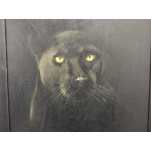 493 - Oil on Board of a Black Panther: Framed, Measuring 38cm x 38cm