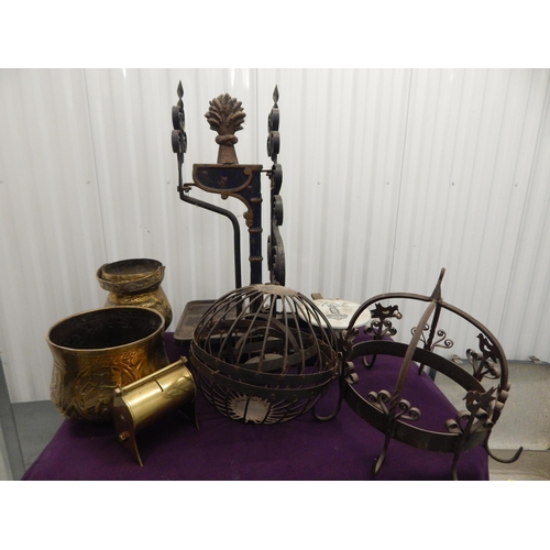 494 - A Quantity of Assorted Metalware Including a large Set of Shop Scales & a Game Hanger etc